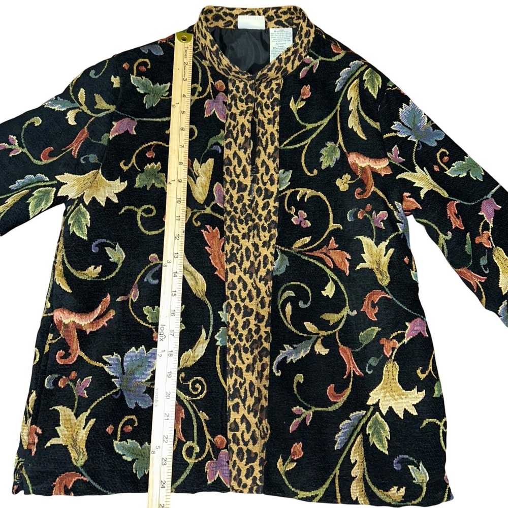 Vintage Tapestry Floral Jacket Leopard Print Trim Art Blazer Women's Medium - Picture 6 of 8